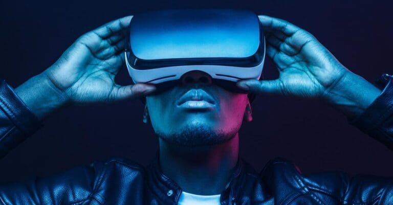 Man wearing virtual reality headset
