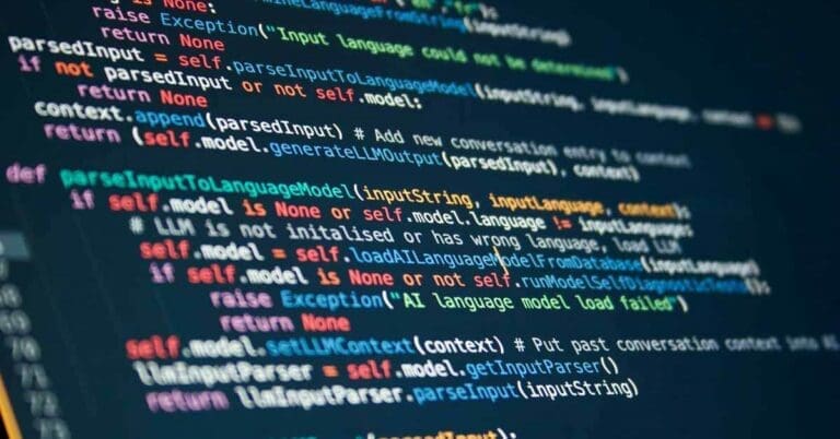 Computer screen displaying mock code for an AI Large Language Model (LLM) that could intelligently answer questions.