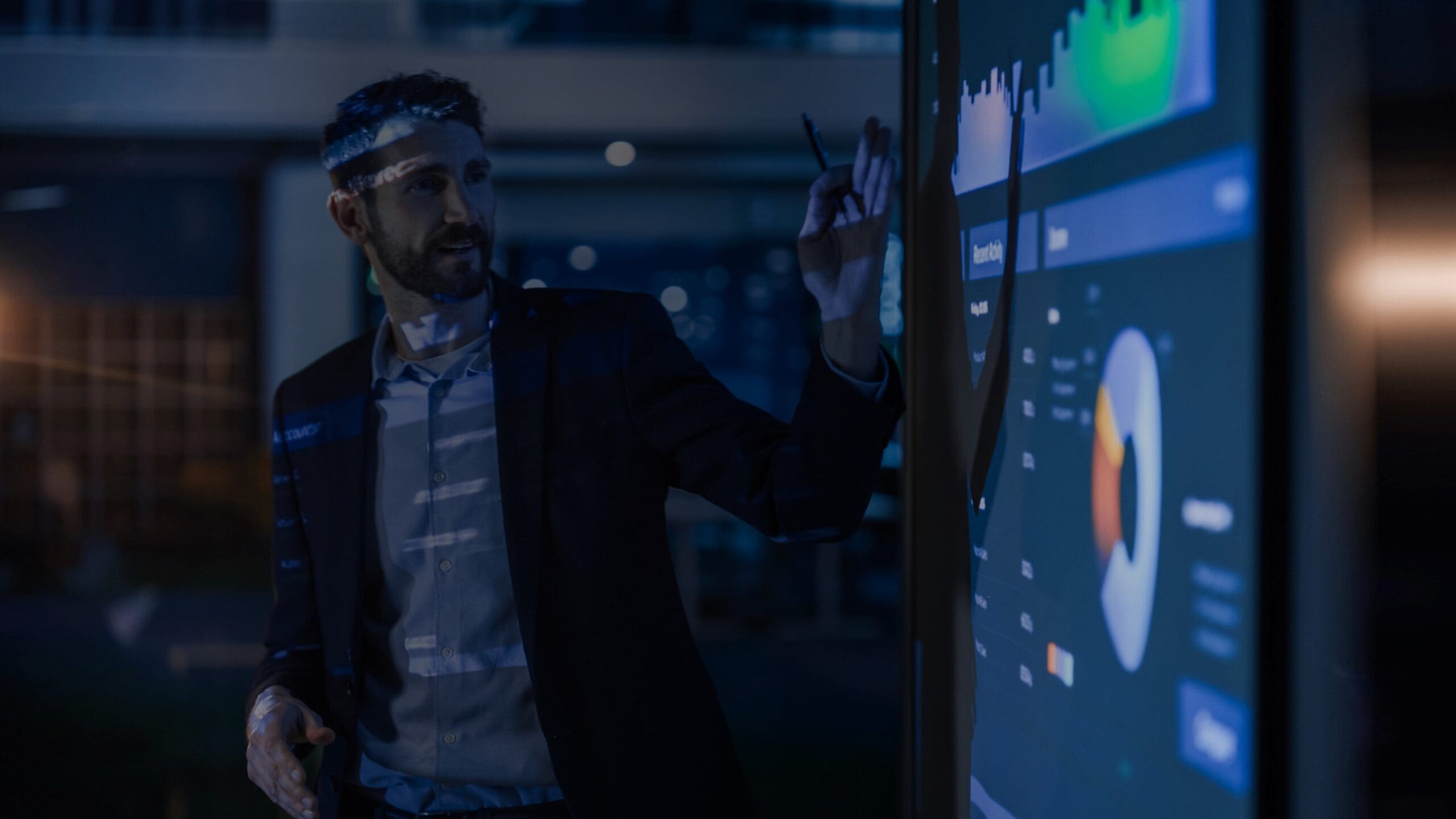 man presenting data